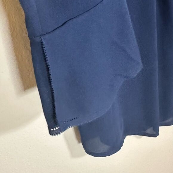 Joie tunic Silk Blouse Navy Blue ruffle long sleeves size XS - Picture 6 of 8